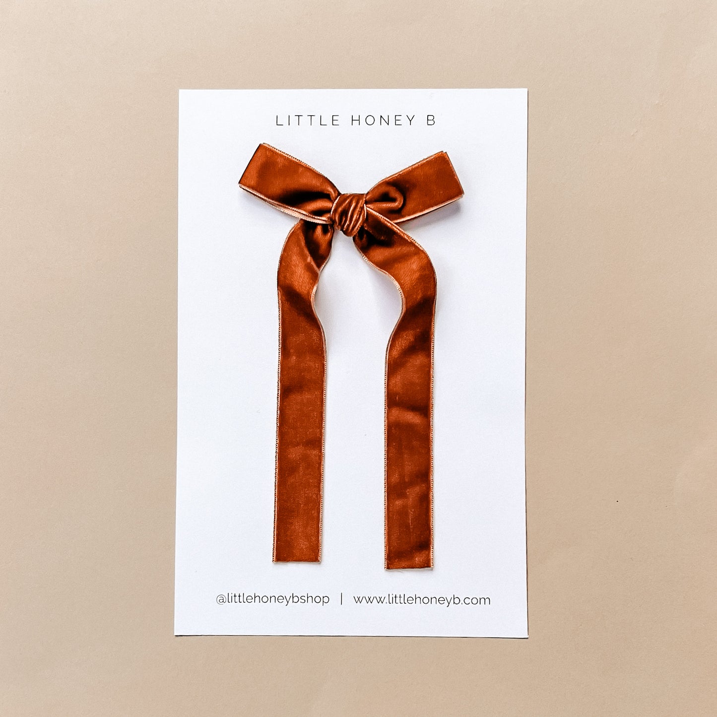 Velvet Long Tail Ribbon Bow - Cinnamon