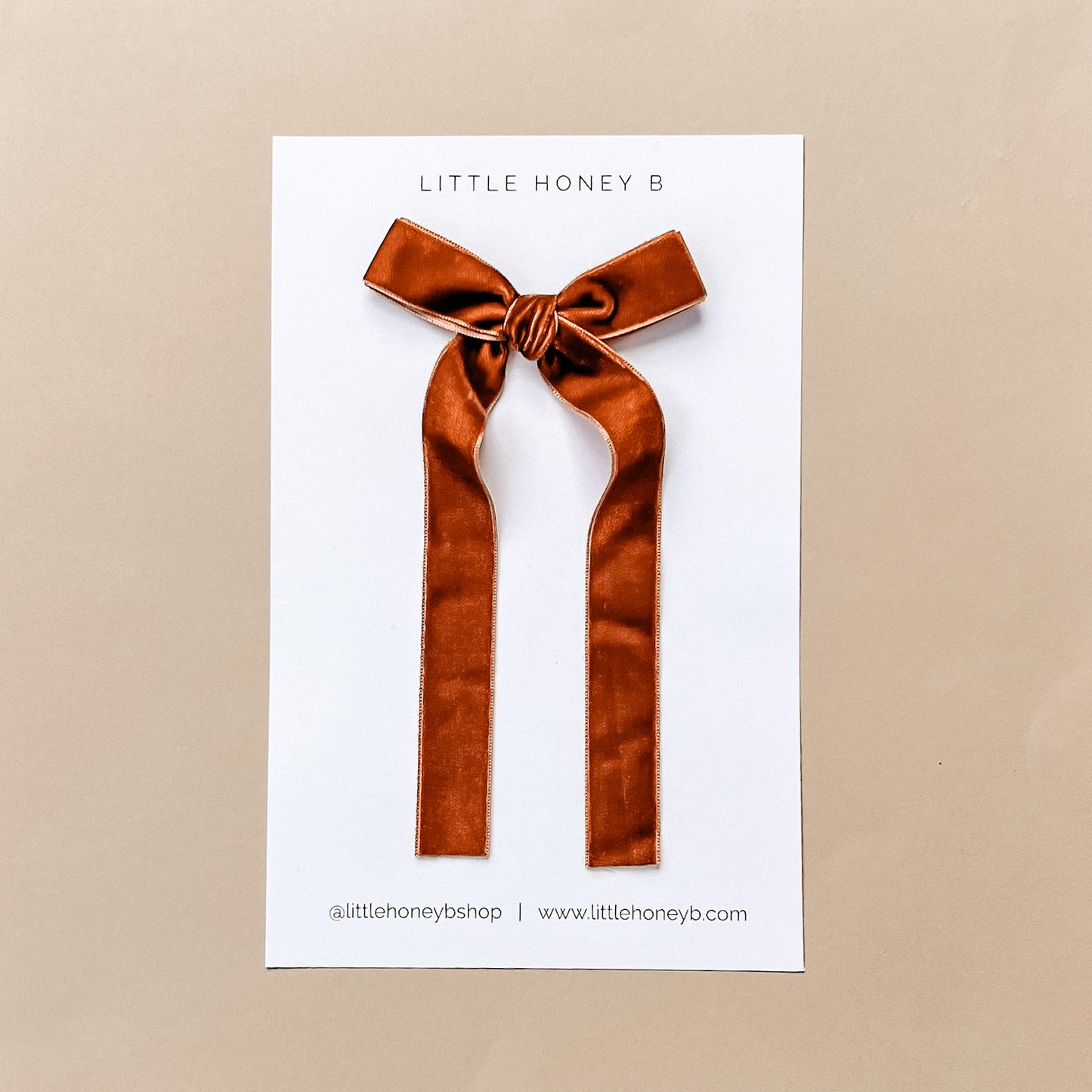 Velvet Long Tail Ribbon Bow - Cinnamon