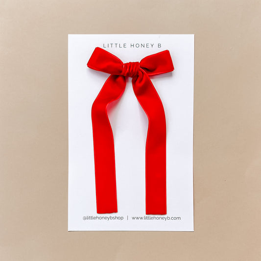 Velvet Long Tail Ribbon Bow - Red