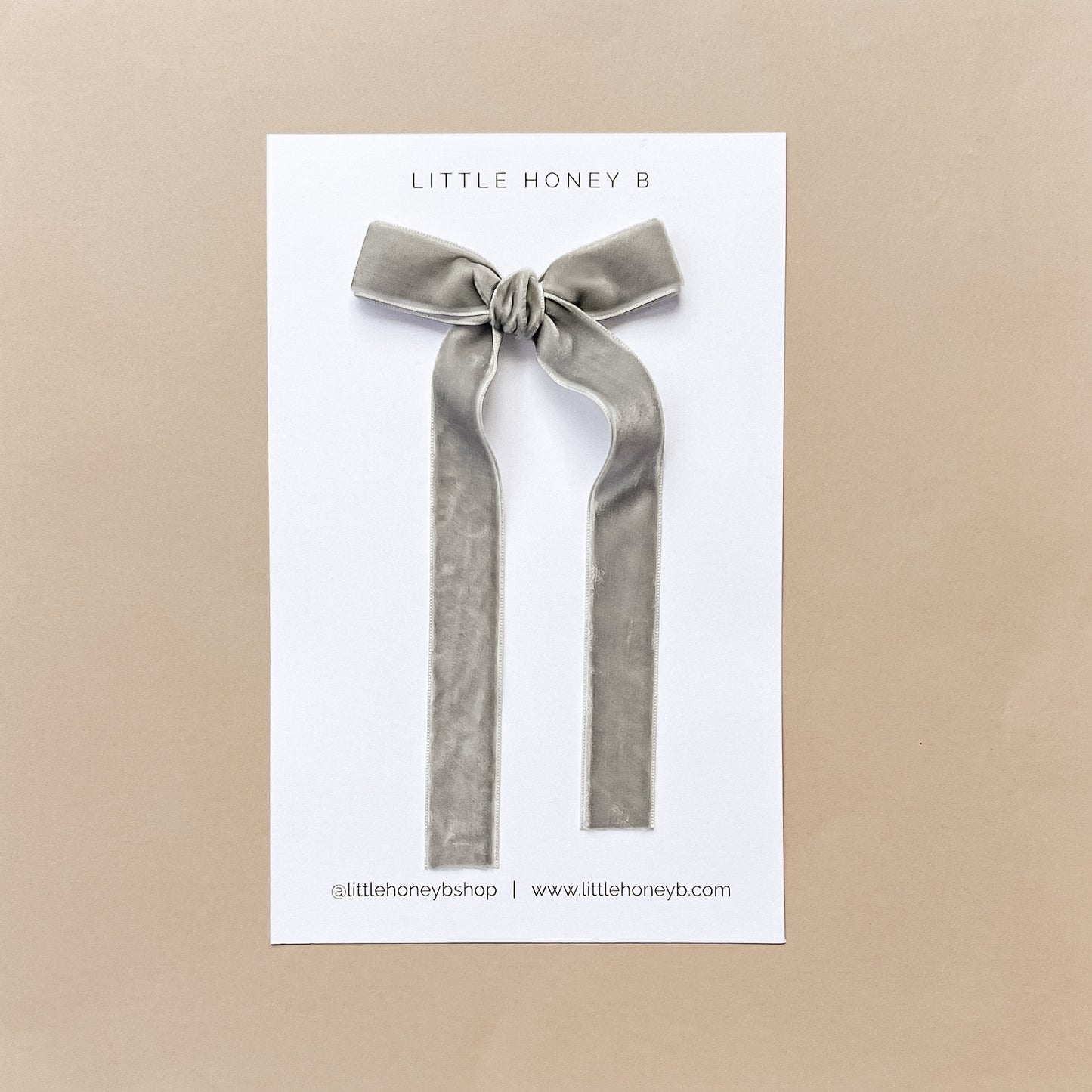 Velvet Long Tail Ribbon Bow - Gray